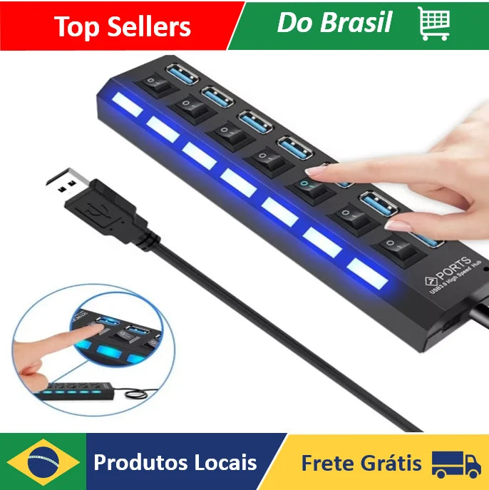 2.0 - 7 Ports Pc Hd External Pendrive Usb Ruler Hub Extension