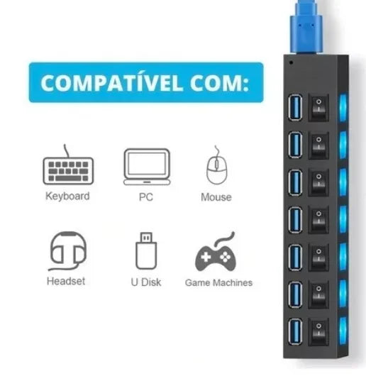 2.0 - 7 Ports Pc Hd External Pendrive Usb Ruler Hub Extension