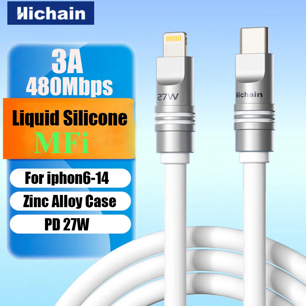 Hichain 2pack MFi PD27W USB C To Lightning Cable For iPhone 12/13/14 Liquid Silicone Fast Charging Cable For iPad Mini C Cable