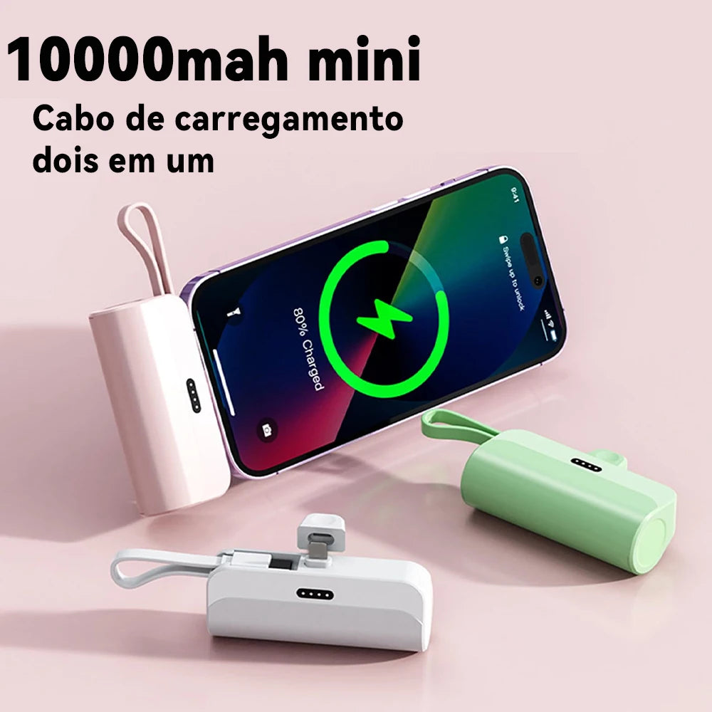 10000mAh Mini Power Bank With Fast Wireless Charging and Embedded Cable For Day and Work In Office