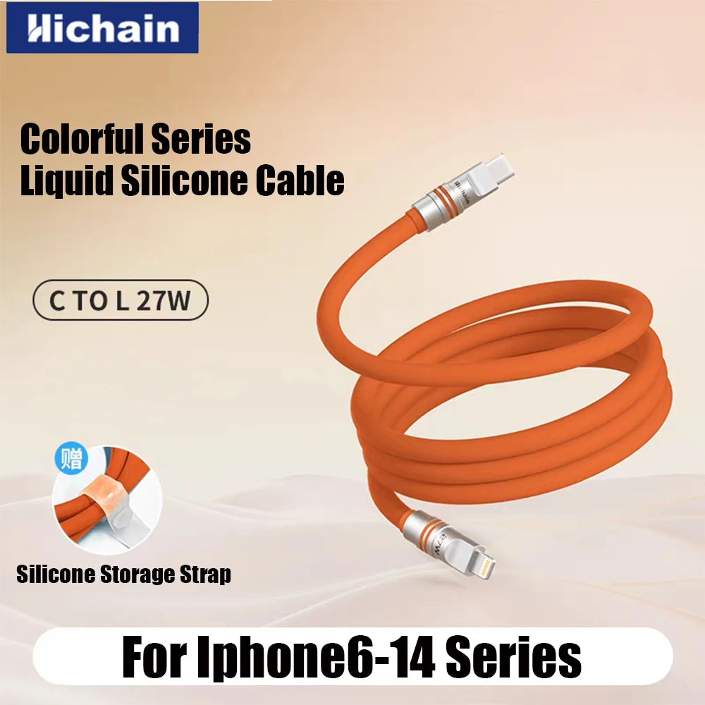 Hichain 2pack MFi PD27W USB C To Lightning Cable For iPhone 12/13/14 Liquid Silicone Fast Charging Cable For iPad Mini C Cable