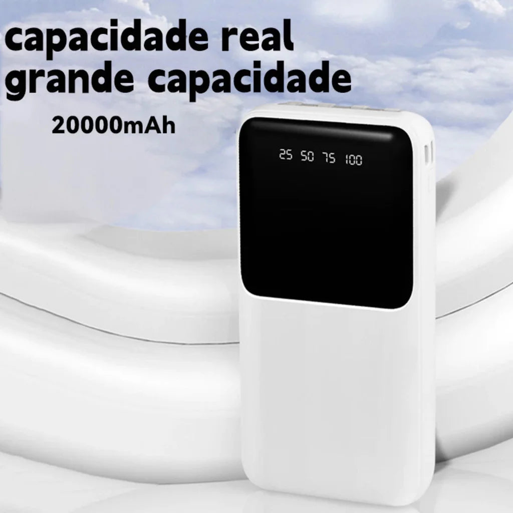 Power Bank 20000mAh Recarga Ultra Rápida Com 4 Portas USB e Display Digital Carregador Portátil Para Múltiplos Dispositivos