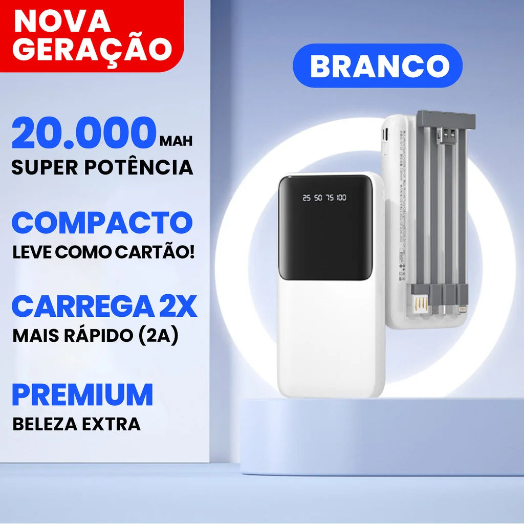Power Bank 20000mAh Recarga Ultra Rápida Com 4 Portas USB e Display Digital Carregador Portátil Para Múltiplos Dispositivos