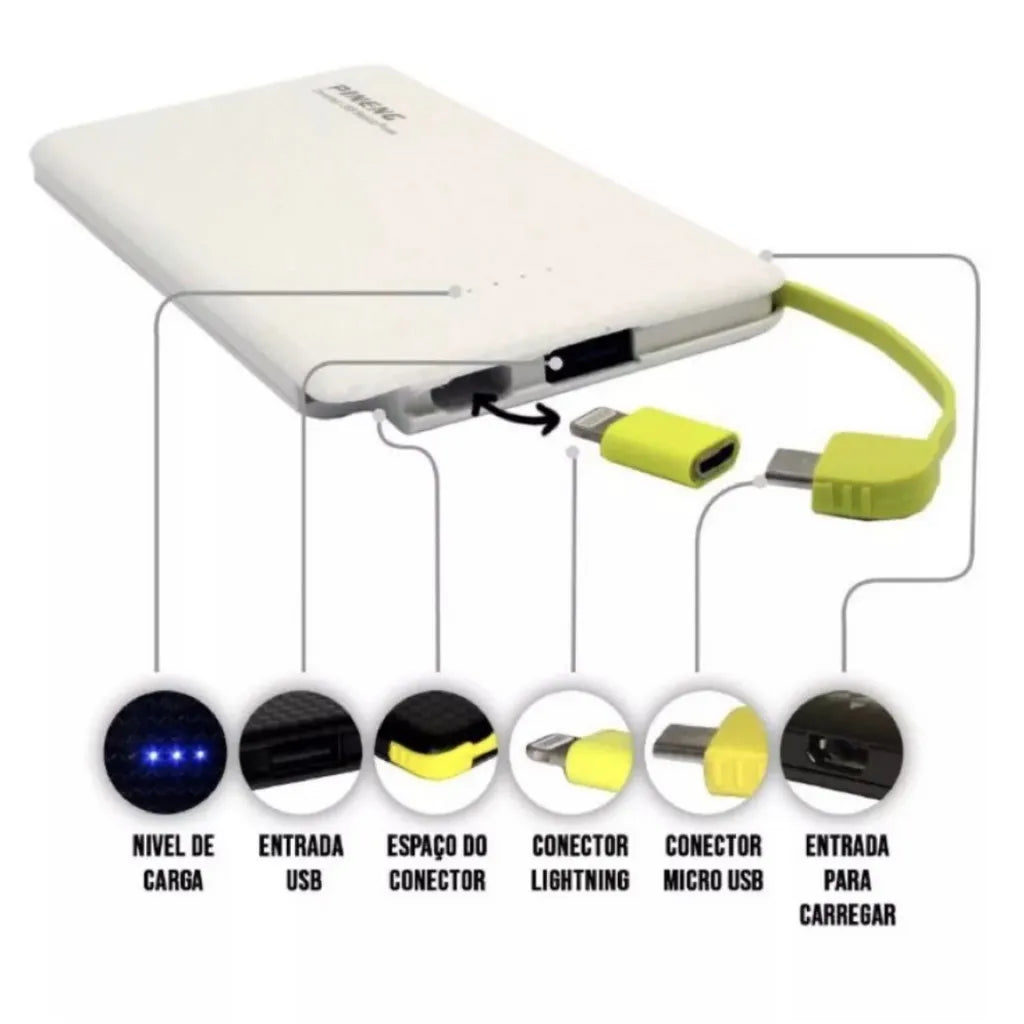 Power Bank 10000mAh Portátil Carregamento Rápido Compacto Leve Bateria Externa Para Celular Emergência