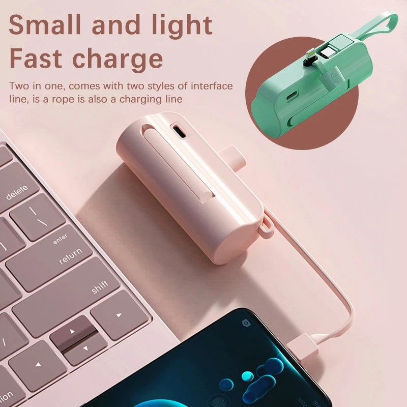 10000mAh Mini Power Bank With Fast Wireless Charging and Embedded Cable For Day and Work In Office