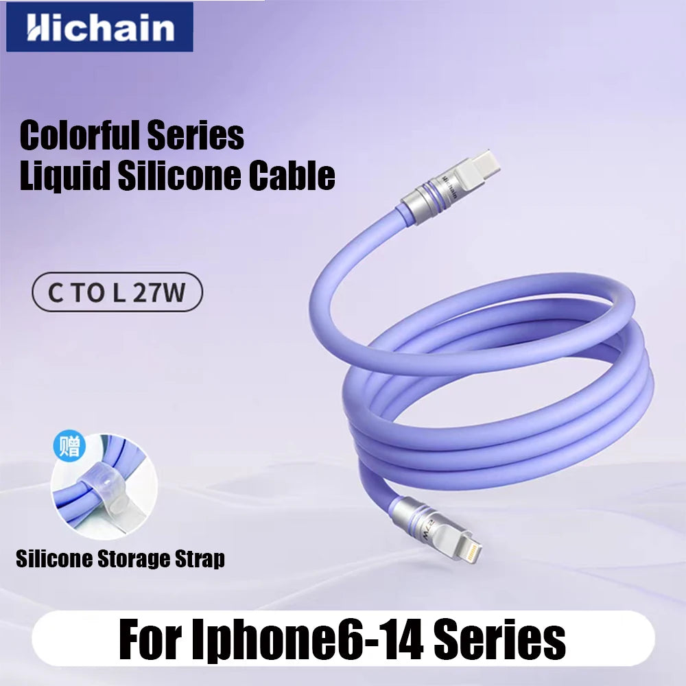 Hichain 2pack MFi PD27W USB C To Lightning Cable For iPhone 12/13/14 Liquid Silicone Fast Charging Cable For iPad Mini C Cable
