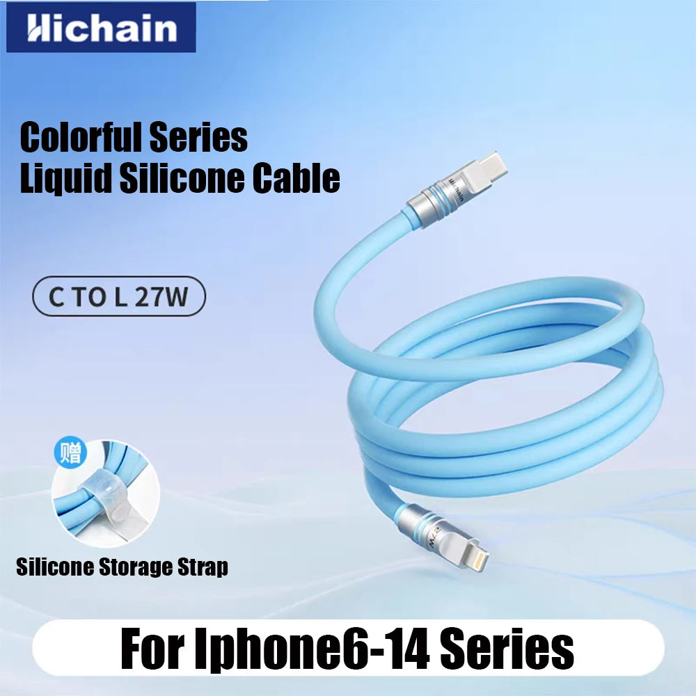 Hichain 2pack MFi PD27W USB C To Lightning Cable For iPhone 12/13/14 Liquid Silicone Fast Charging Cable For iPad Mini C Cable