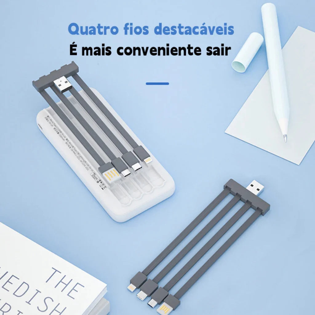 Power Bank 20000mAh Recarga Ultra Rápida Com 4 Portas USB e Display Digital Carregador Portátil Para Múltiplos Dispositivos