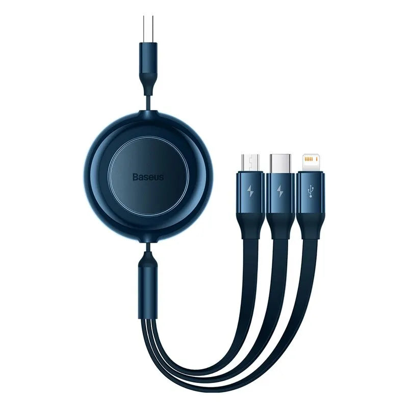 Baseus 3 in 1 Retractable USB Cable for iPhone Charger Fast Wire Charging Cable For Android Phone Type C For Xiaomi Samsung