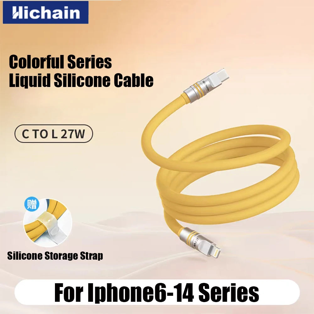 Hichain 2pack MFi PD27W USB C To Lightning Cable For iPhone 12/13/14 Liquid Silicone Fast Charging Cable For iPad Mini C Cable