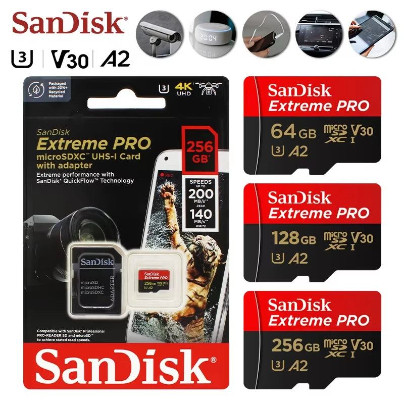 SanDisk Extreme PRO Micro SD Card 128GB 64GB 32GB 512GB 256G 400G Micro SD 1TB Flash Memory Card SD U3 4K V30 Microsd TF Cards