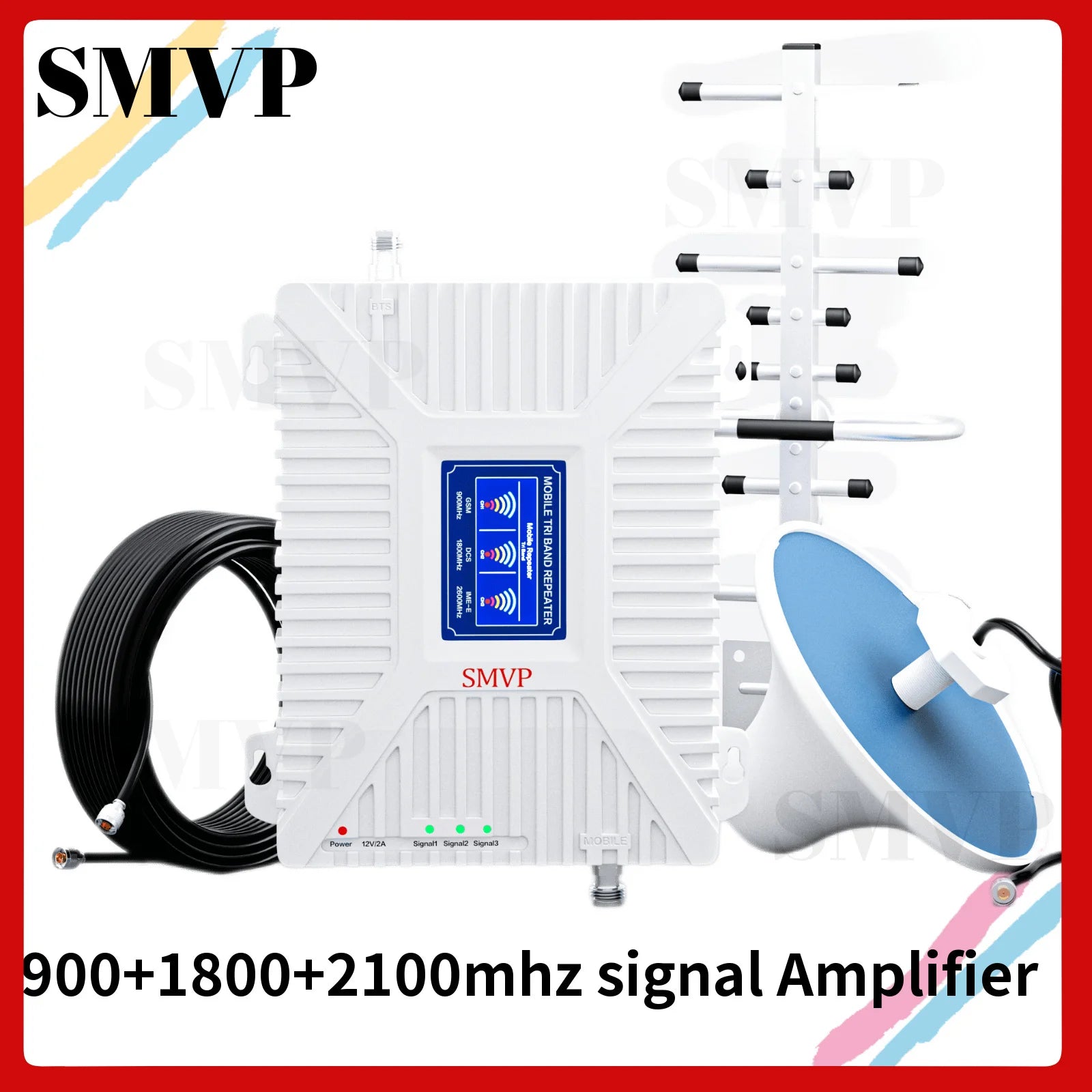 SMVP Fullset Tri-Band Band8/3/1 900/1800/2100 Amplifier GSM WCDMA UMTS LTE 900Mhz 1800MHz 2100MHz Booster Repeater +360 Antenna