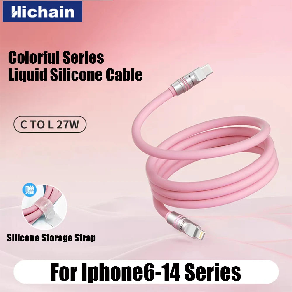 Hichain 2pack MFi PD27W USB C To Lightning Cable For iPhone 12/13/14 Liquid Silicone Fast Charging Cable For iPad Mini C Cable