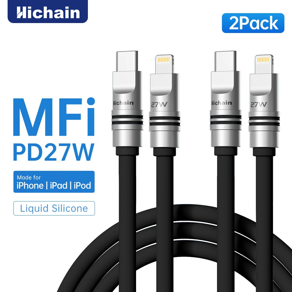 Hichain 2pack MFi PD27W USB C To Lightning Cable For iPhone 12/13/14 Liquid Silicone Fast Charging Cable For iPad Mini C Cable