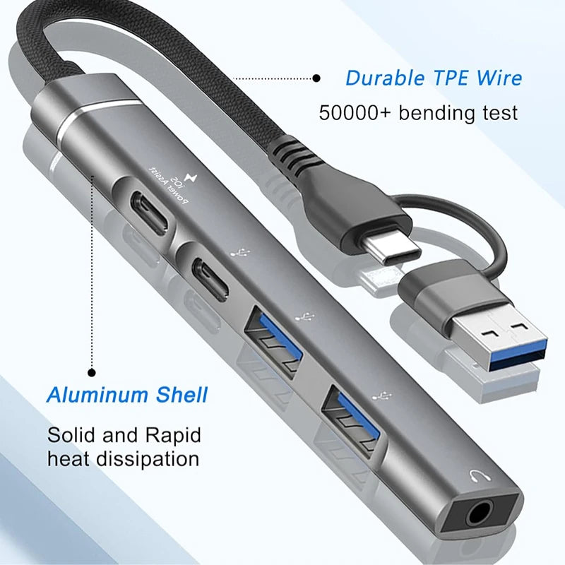 USB+Type-C To 3.5mm Audio Adapter OTG USB hub to Laptop Universal Computer Docking Station Splitter, for pc multiport Adapter