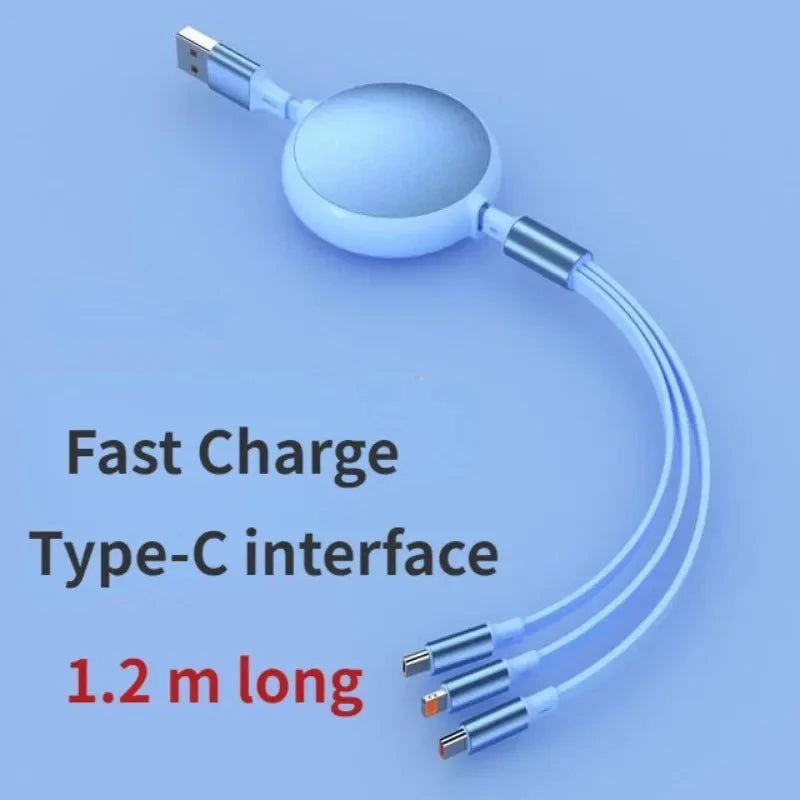 6A 100W 3 in 1 Fast USB Cable for Huawei/Honor Retractable Portable 3 in 1 Micro USB Type C Charger Cable For iPhone Samsung