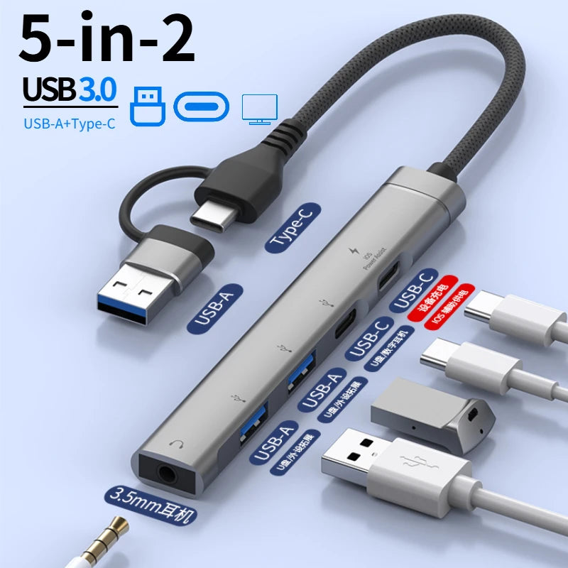 USB+Type-C To 3.5mm Audio Adapter OTG USB hub to Laptop Universal Computer Docking Station Splitter, for pc multiport Adapter