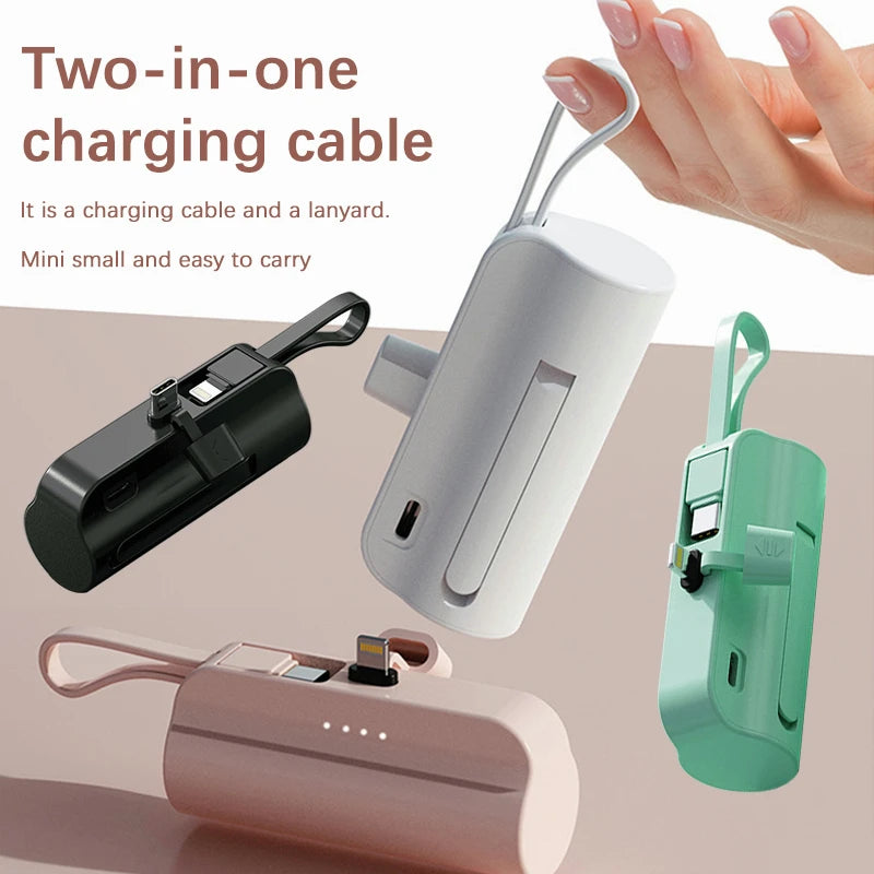 10000mAh Mini Power Bank With Fast Wireless Charging and Embedded Cable For Day and Work In Office