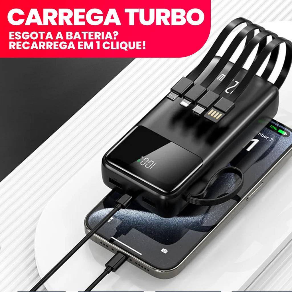 Power Bank 20000mAh Recarga Ultra Rápida Com 4 Portas USB e Display Digital Carregador Portátil Para Múltiplos Dispositivos