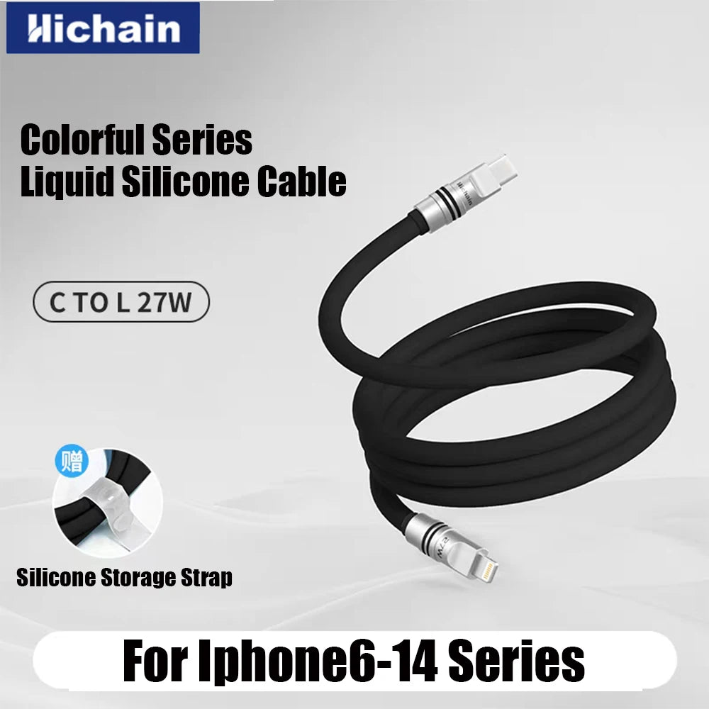 Hichain 2pack MFi PD27W USB C To Lightning Cable For iPhone 12/13/14 Liquid Silicone Fast Charging Cable For iPad Mini C Cable