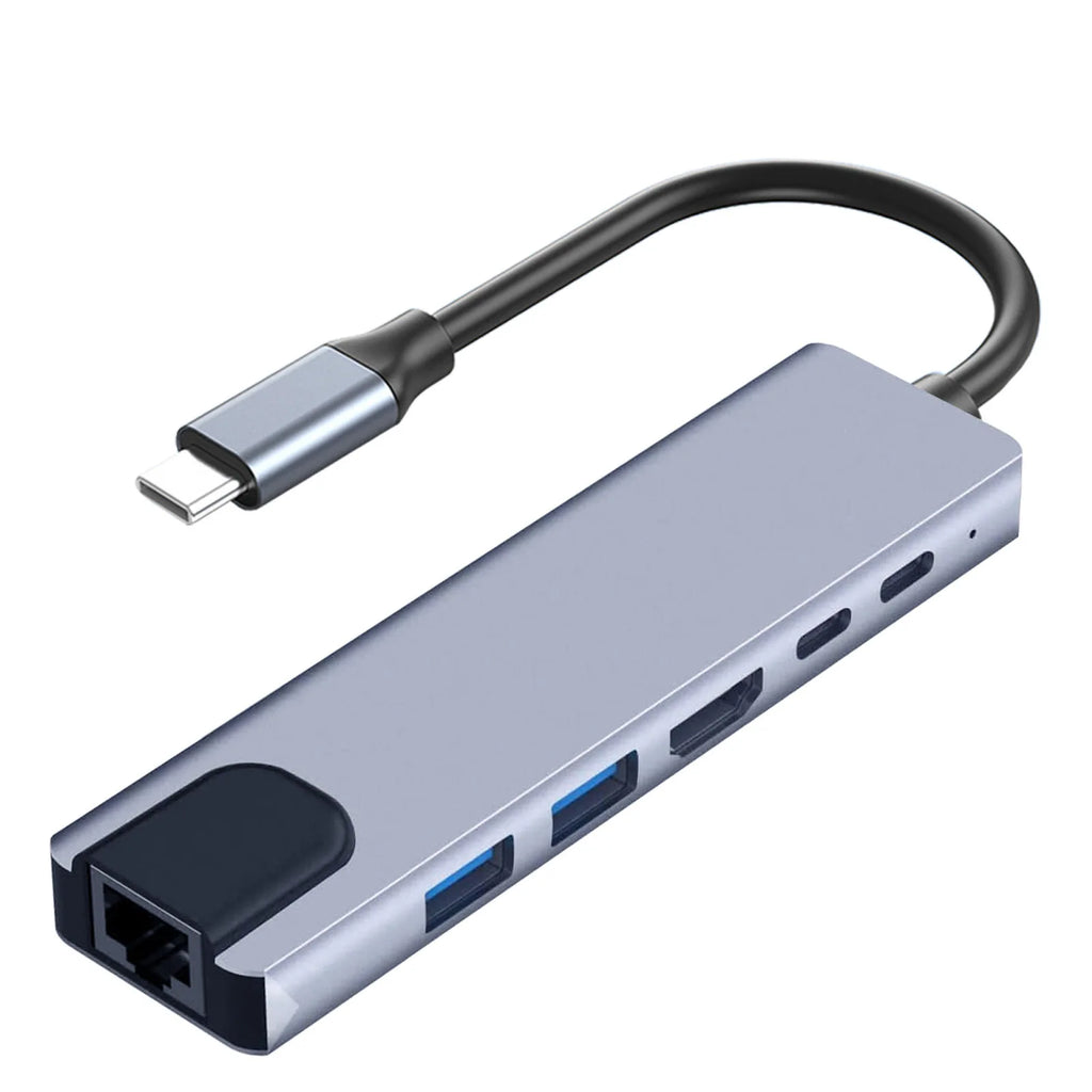 USB C Hub 8 In 1 Type C 3.1 To 4K HDTV Adapter with RJ45 100Mbps SD/TF Card Reader PD Fast Charge for MacBook Notebook Laptop