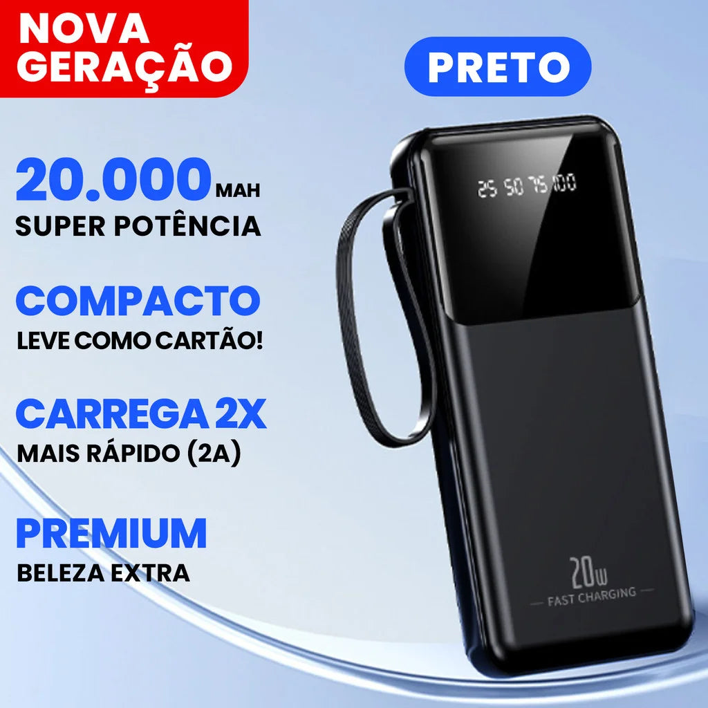 Power Bank 20000mAh Recarga Ultra Rápida Com 4 Portas USB e Display Digital Carregador Portátil Para Múltiplos Dispositivos